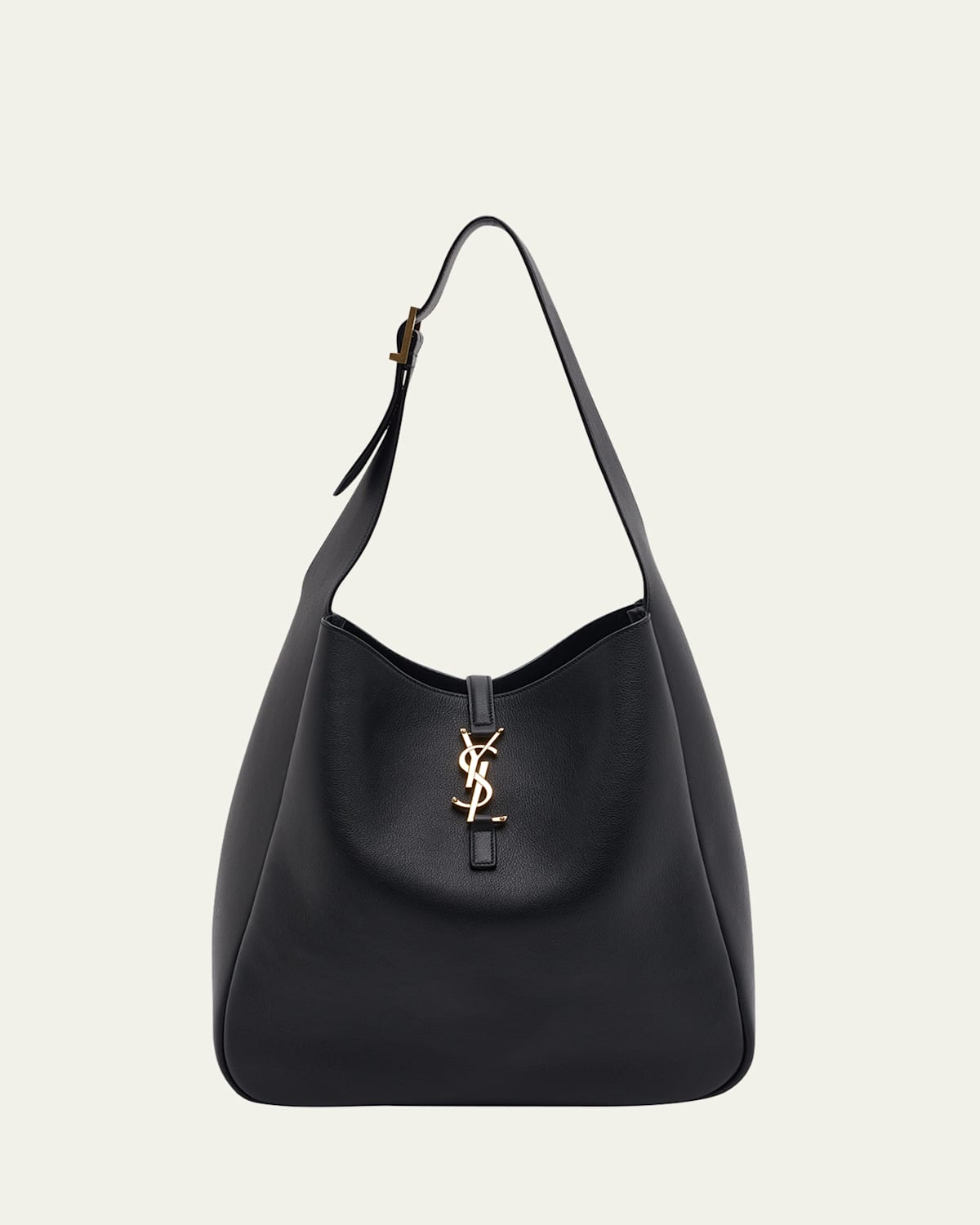 Saint Laurent Le 5a7 Large Ysl Shoulder Hobo Bag In Smooth Leather In Nero