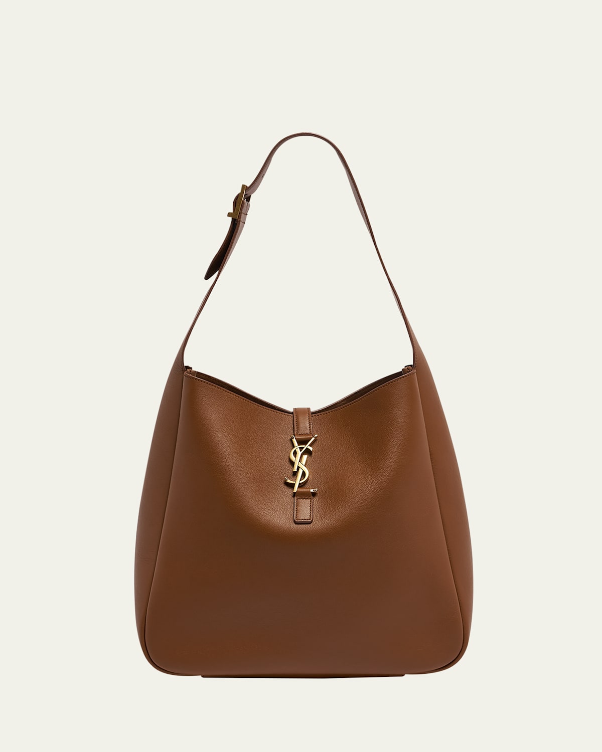 Saint Laurent Le 5a7 Large Ysl Shoulder Hobo Bag In Smooth Leather In Fox