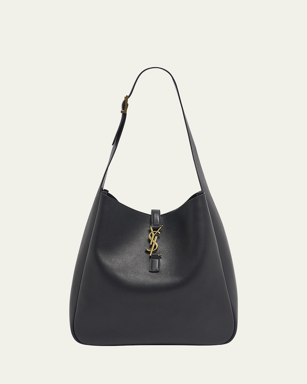SAINT LAURENT LE 5A7 LARGE YSL SHOULDER HOBO BAG IN SMOOTH LEATHER 