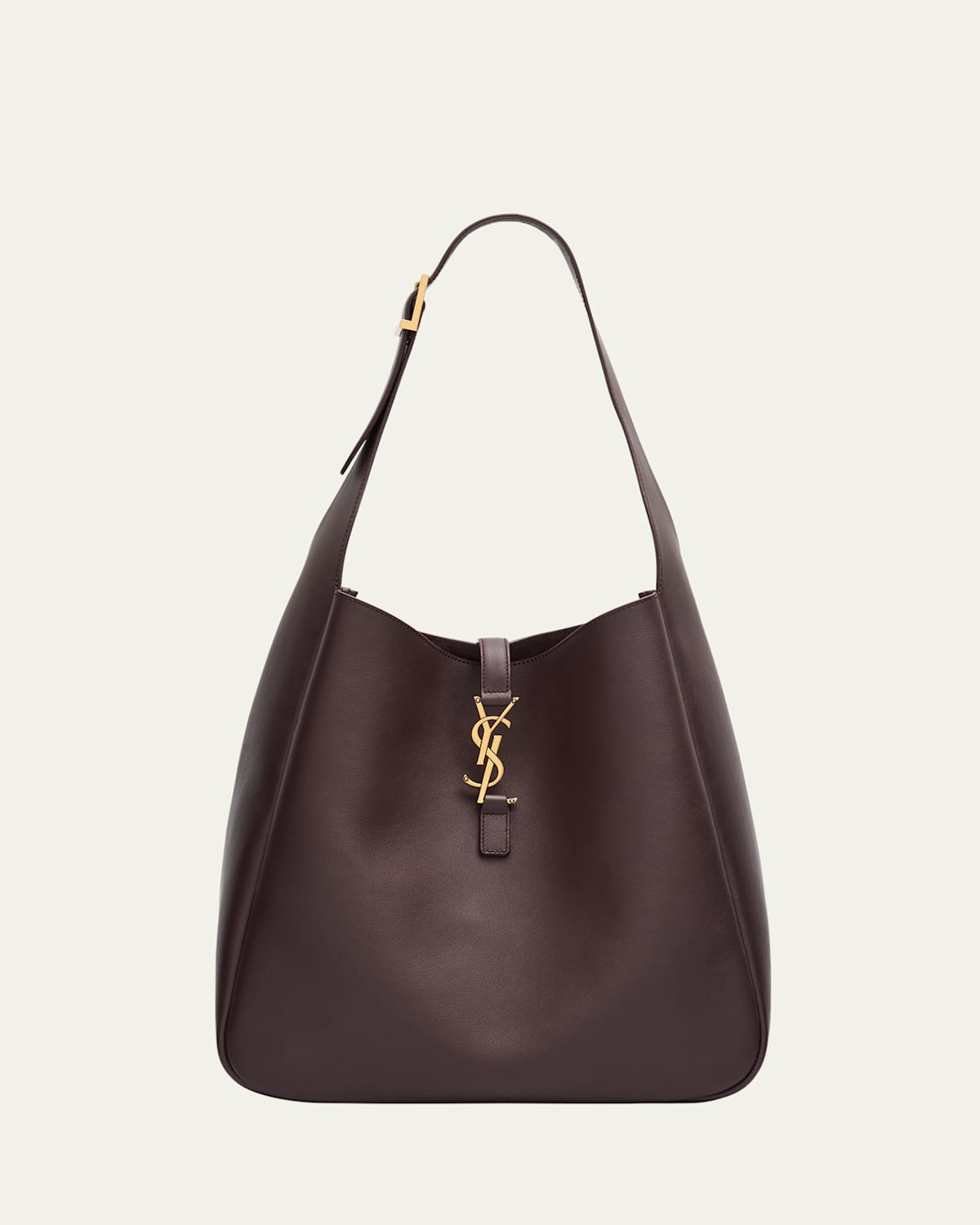 Saint Laurent Le 5a7 Large Ysl Shoulder Hobo Bag In Smooth Leather In  Dark Currant