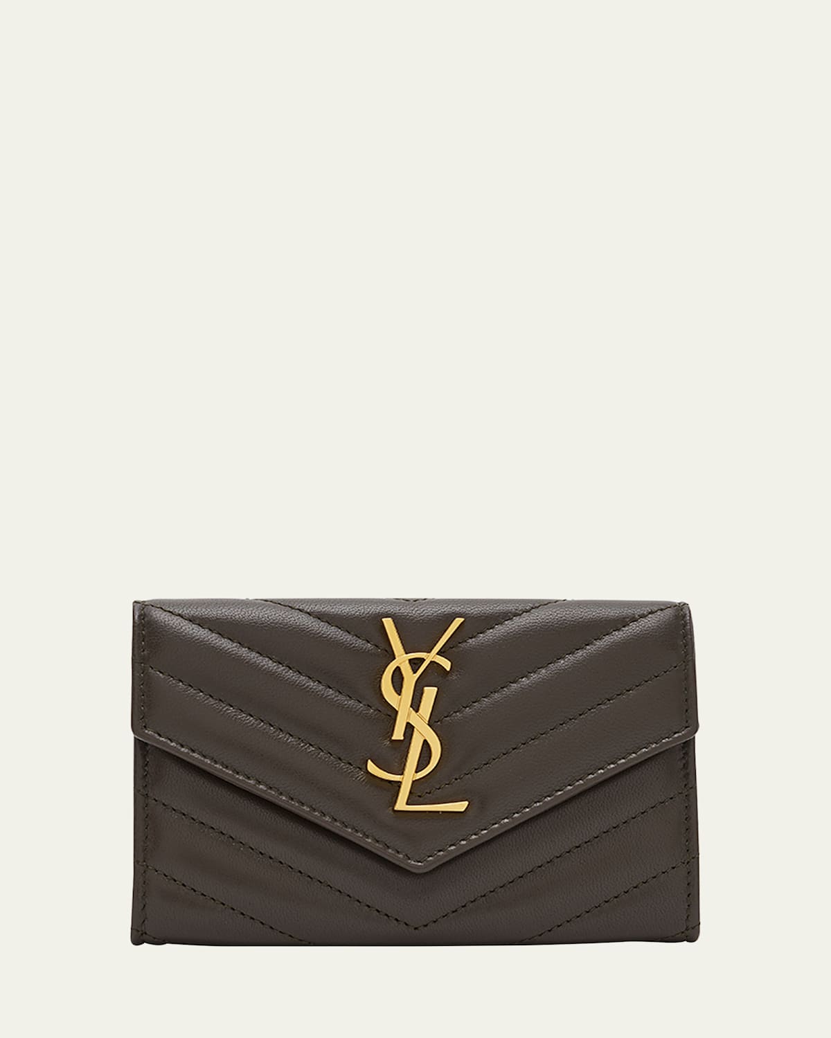 Saint Laurent Ysl Monogram Small Flap Wallet In Smooth Leather In Light Musk