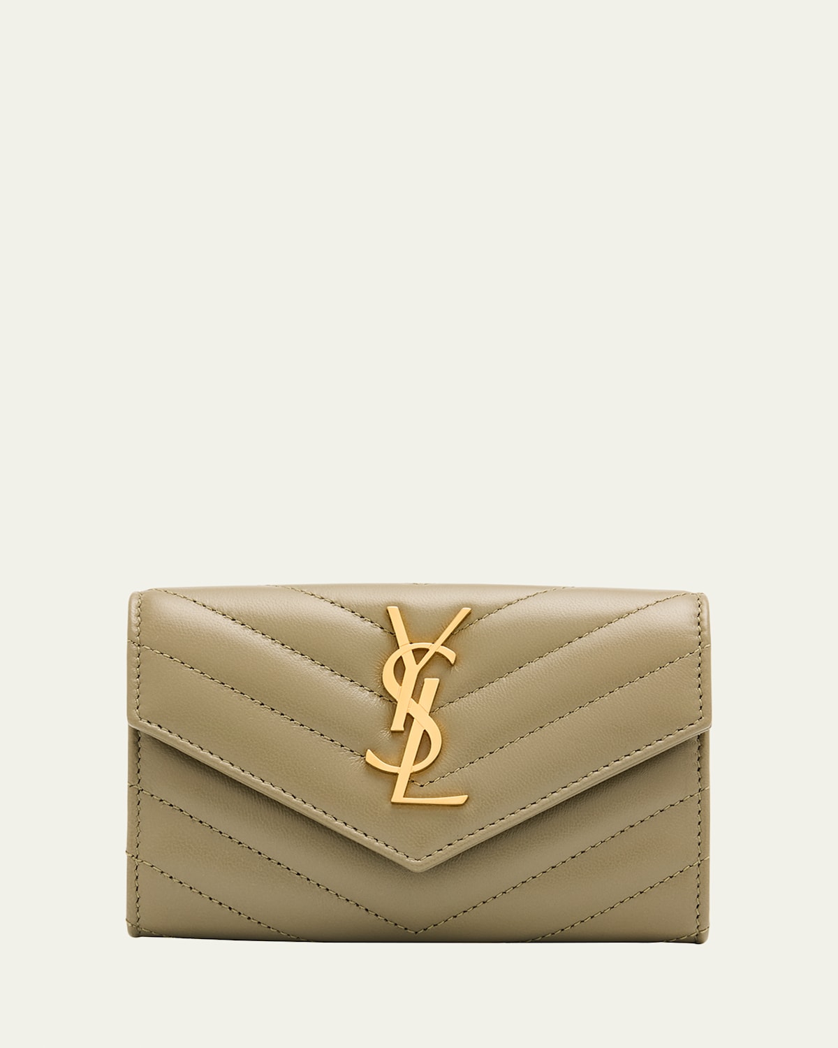 Saint Laurent Ysl Monogram Small Flap Wallet In Smooth Leather In Green