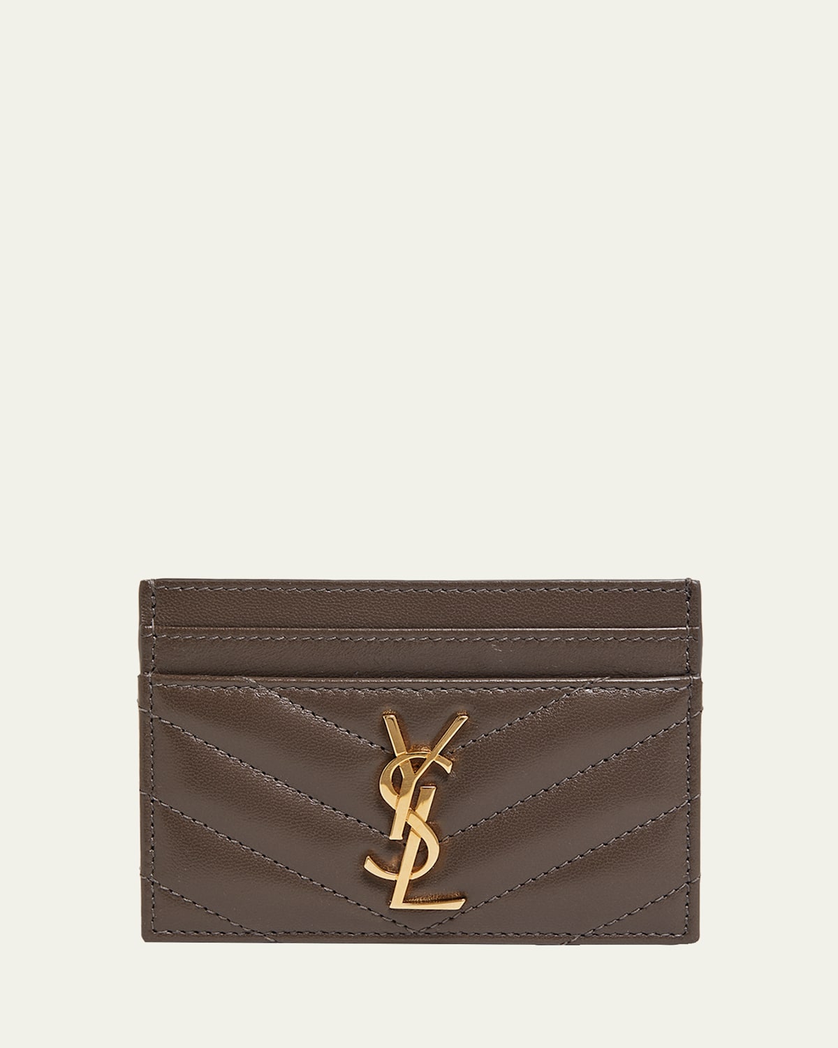 Saint Laurent Cassandre Ysl Monogram Card Case In Quilted Smooth Leather In Urban Grey