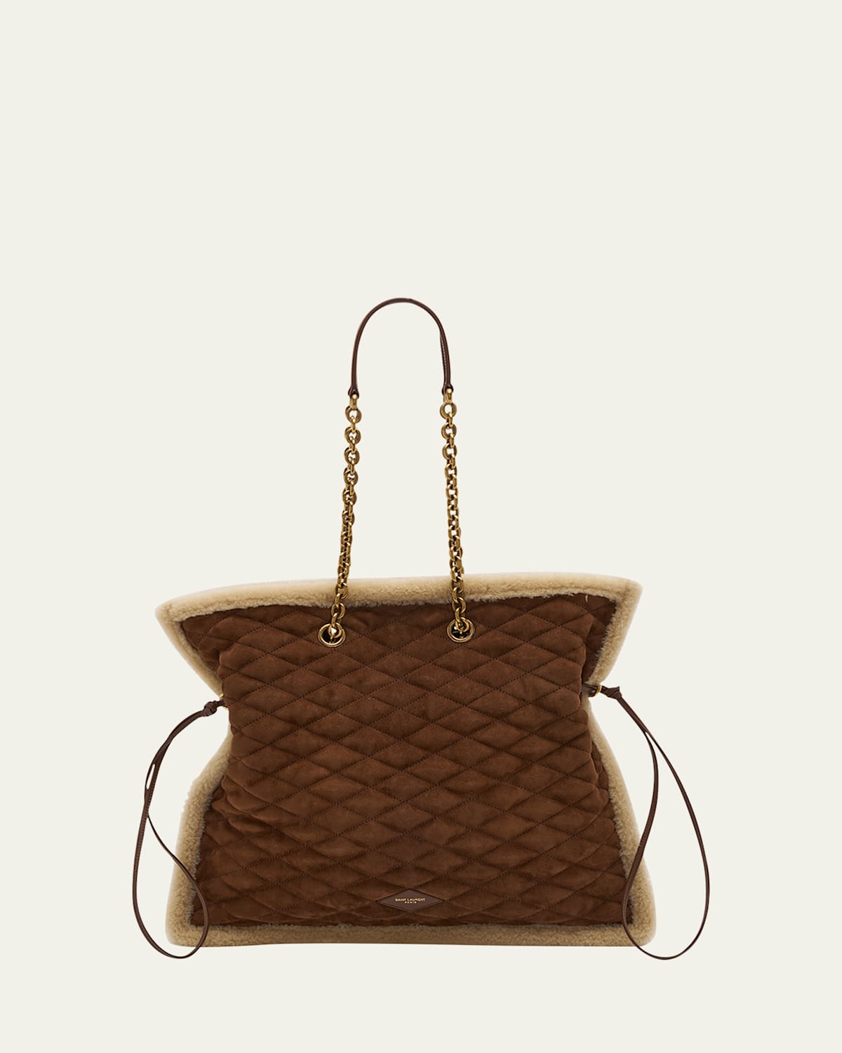 Saint Laurent Le Pochon Quilted Shearling Shoulder Bag In Dark Brown