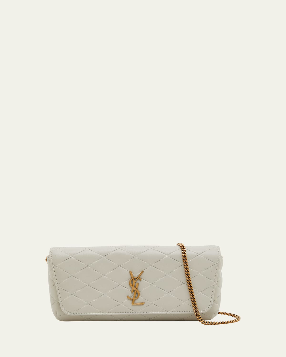 Saint Laurent Gaby Phone Holder Ysl Crossbody Bag In Quilted Smooth Leather In Crema Soft