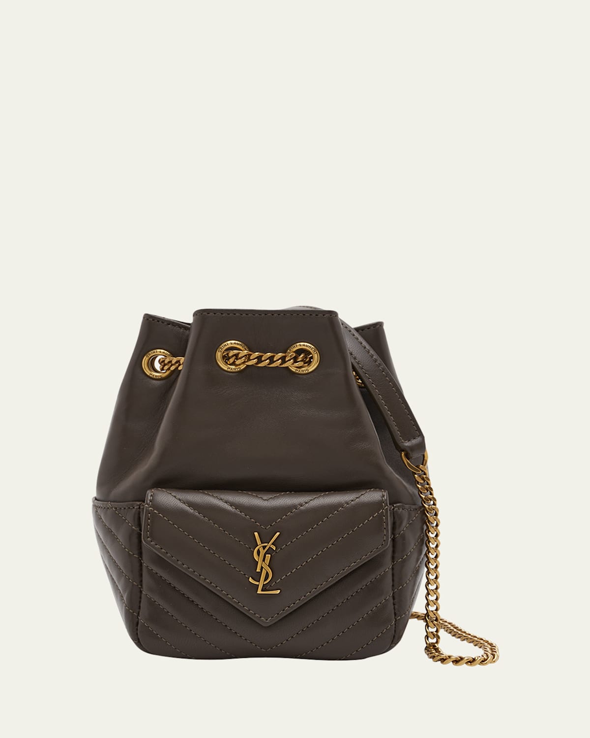 Shop Saint Laurent Joe Mini Ysl Bucket Bag In Smooth Leather In Light Musk