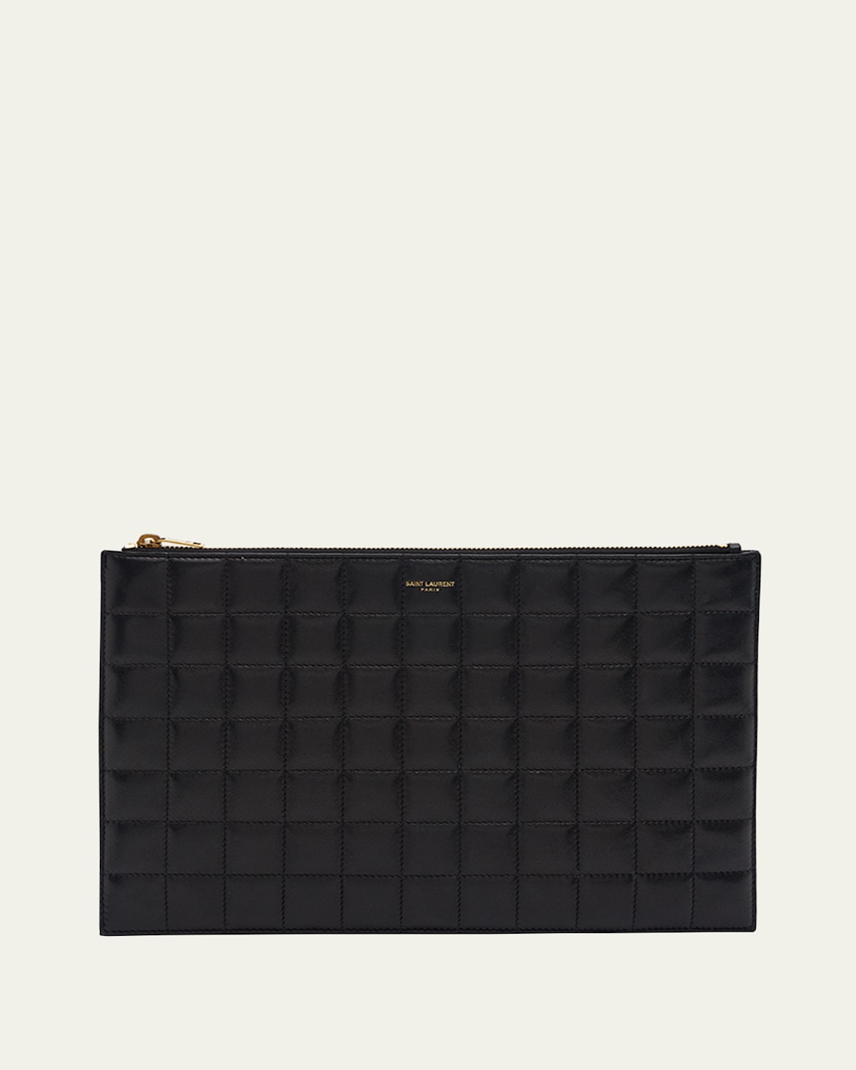 Saint Laurent Ysl Monogram Tablet Ziptop Pouch In Quilted Smooth Leather In Nero