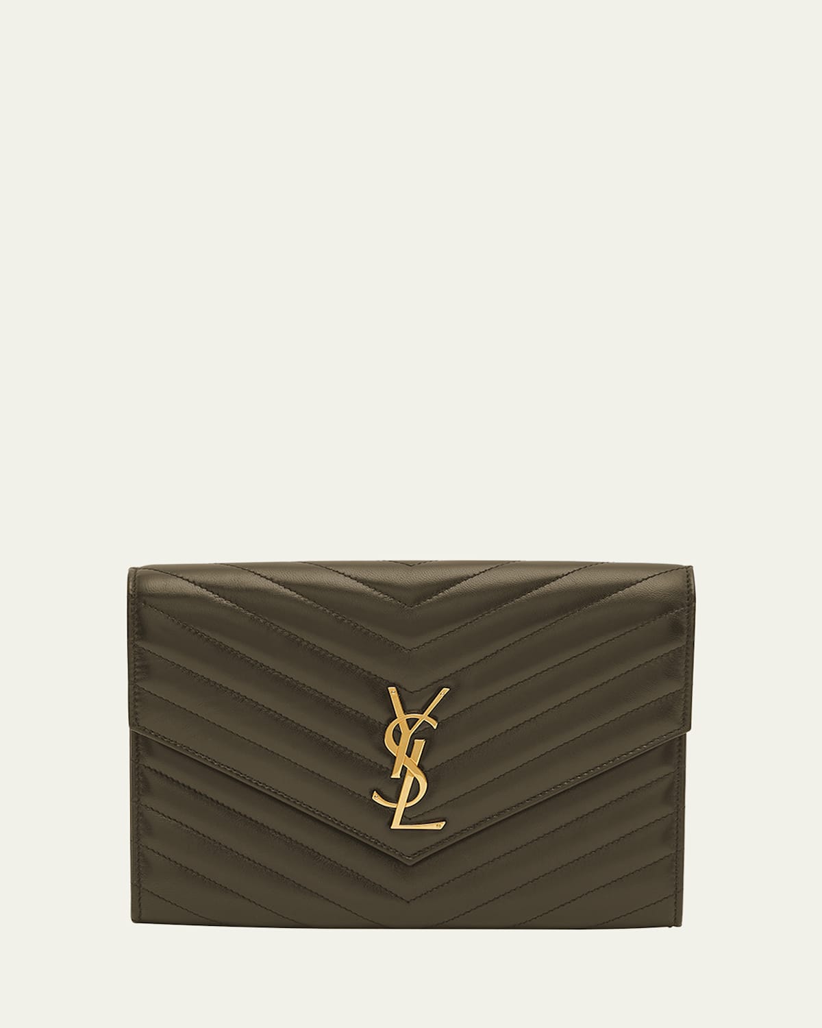 Saint Laurent Ysl Monogram Flap Clutch Bag In Smooth Leather In Light Musk