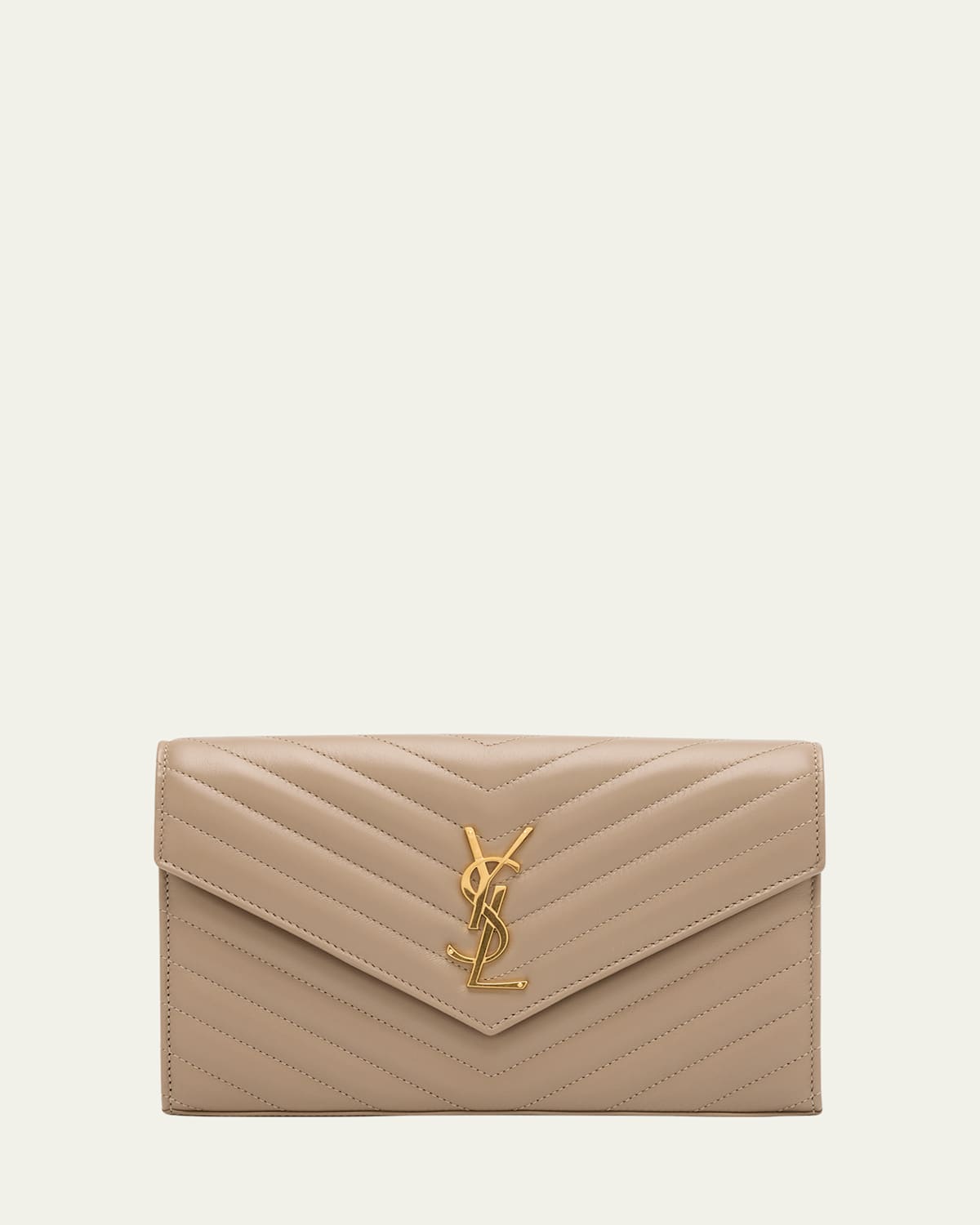 Saint Laurent Ysl Monogram Large Wallet On Chain In Smooth Leather In Dusty Grey