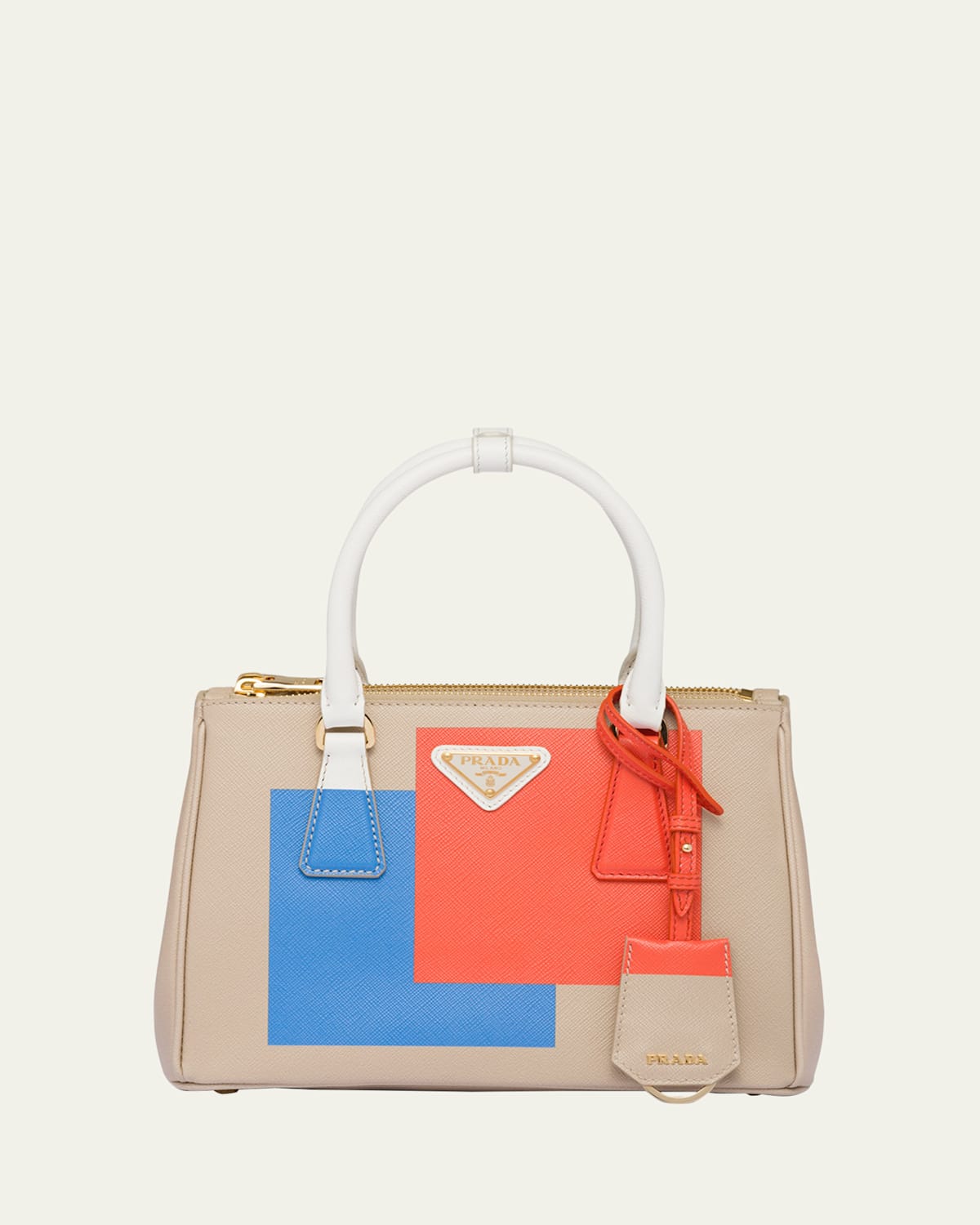 Prada Galleria Small Geometric-print Top-handle Bag In F0fjm Deserto Arancio