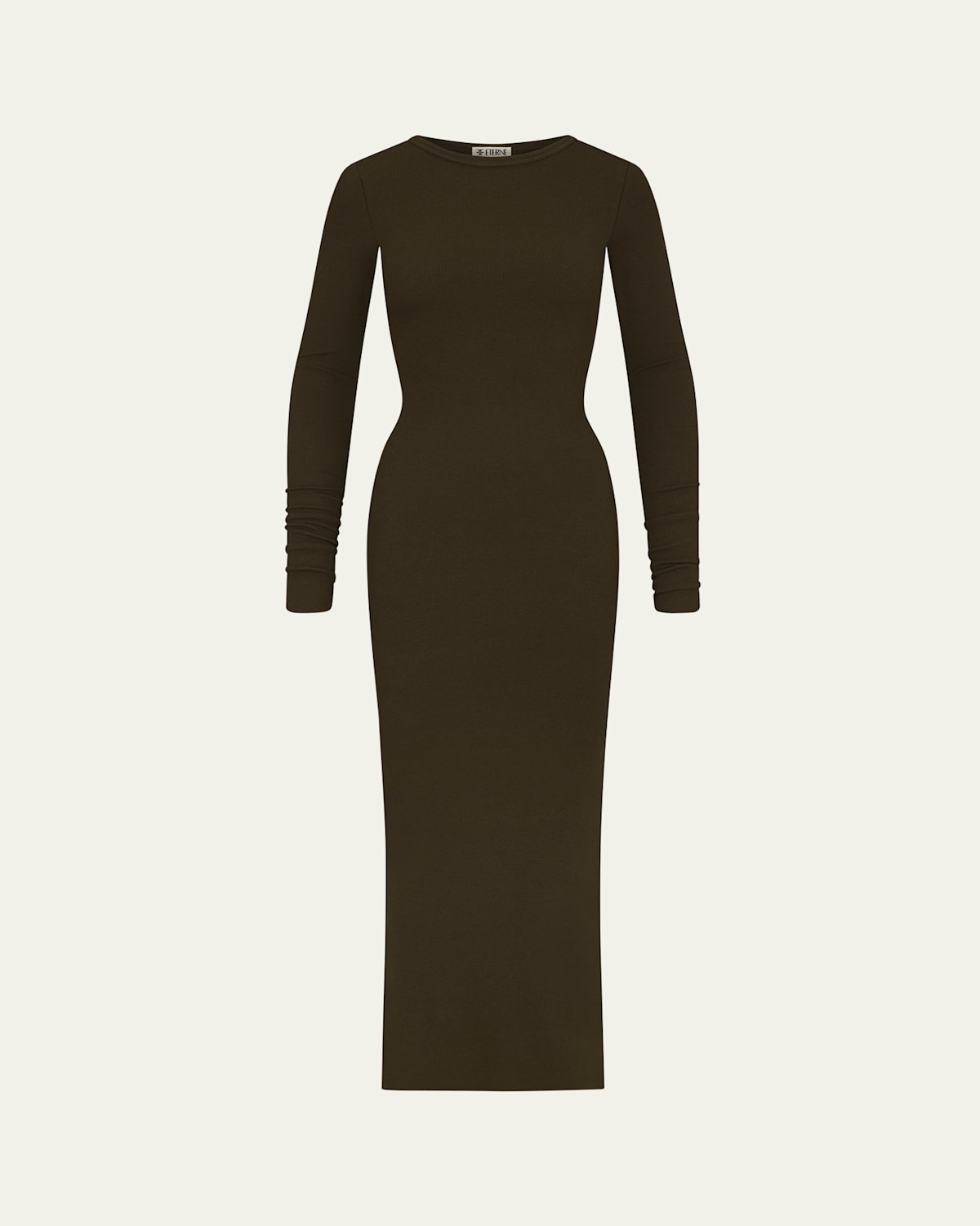 Eterne Long-Sleeve Crewneck Rib-Knit Maxi Dress