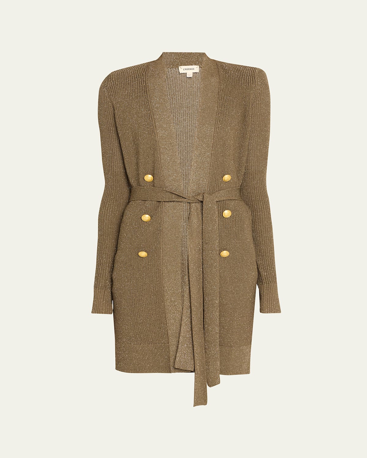 L Agence Noe Double-breasted Metallic-knit Cardigan In Gold