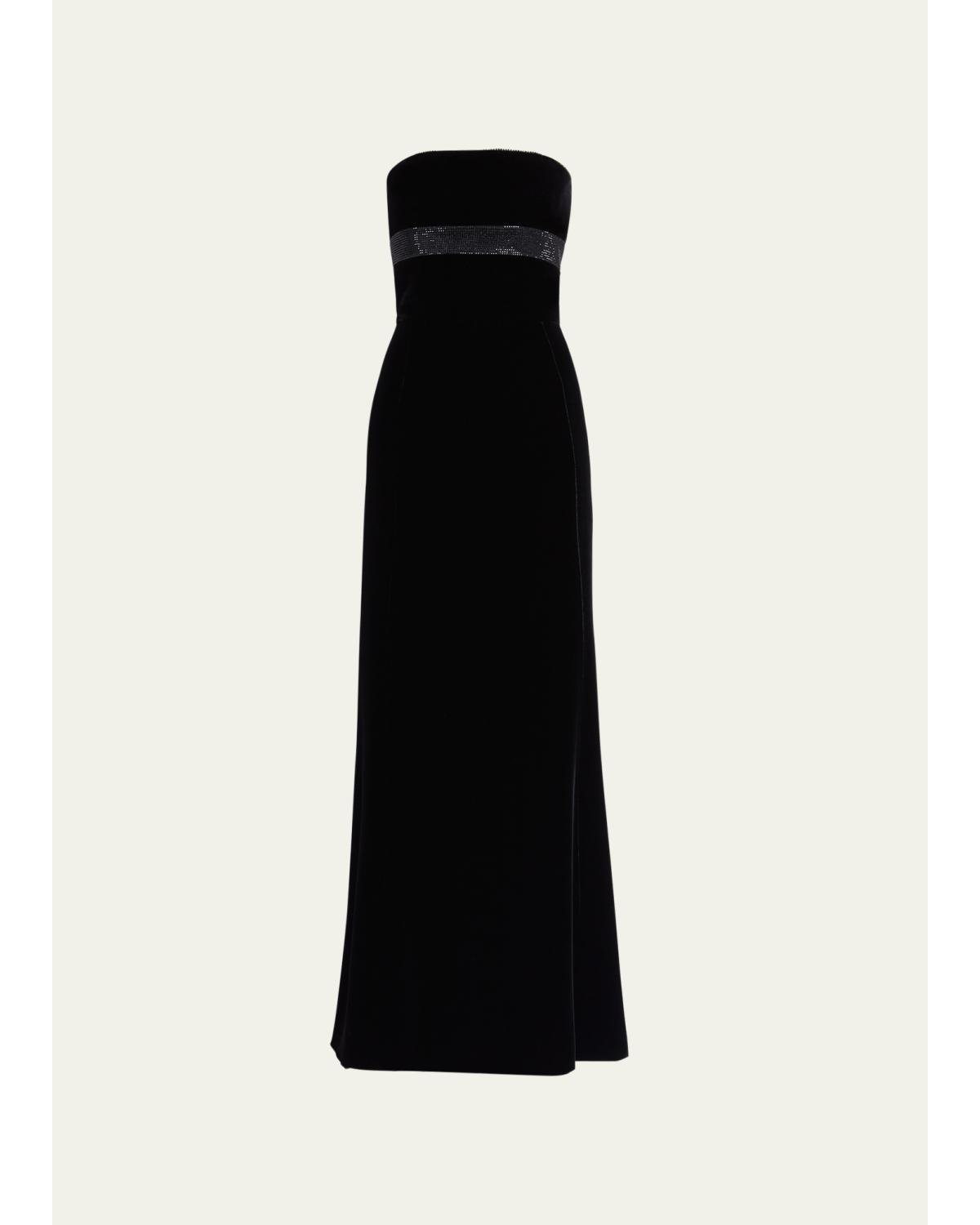 Strapless Strass Embellished Velvet Trumpet Gown