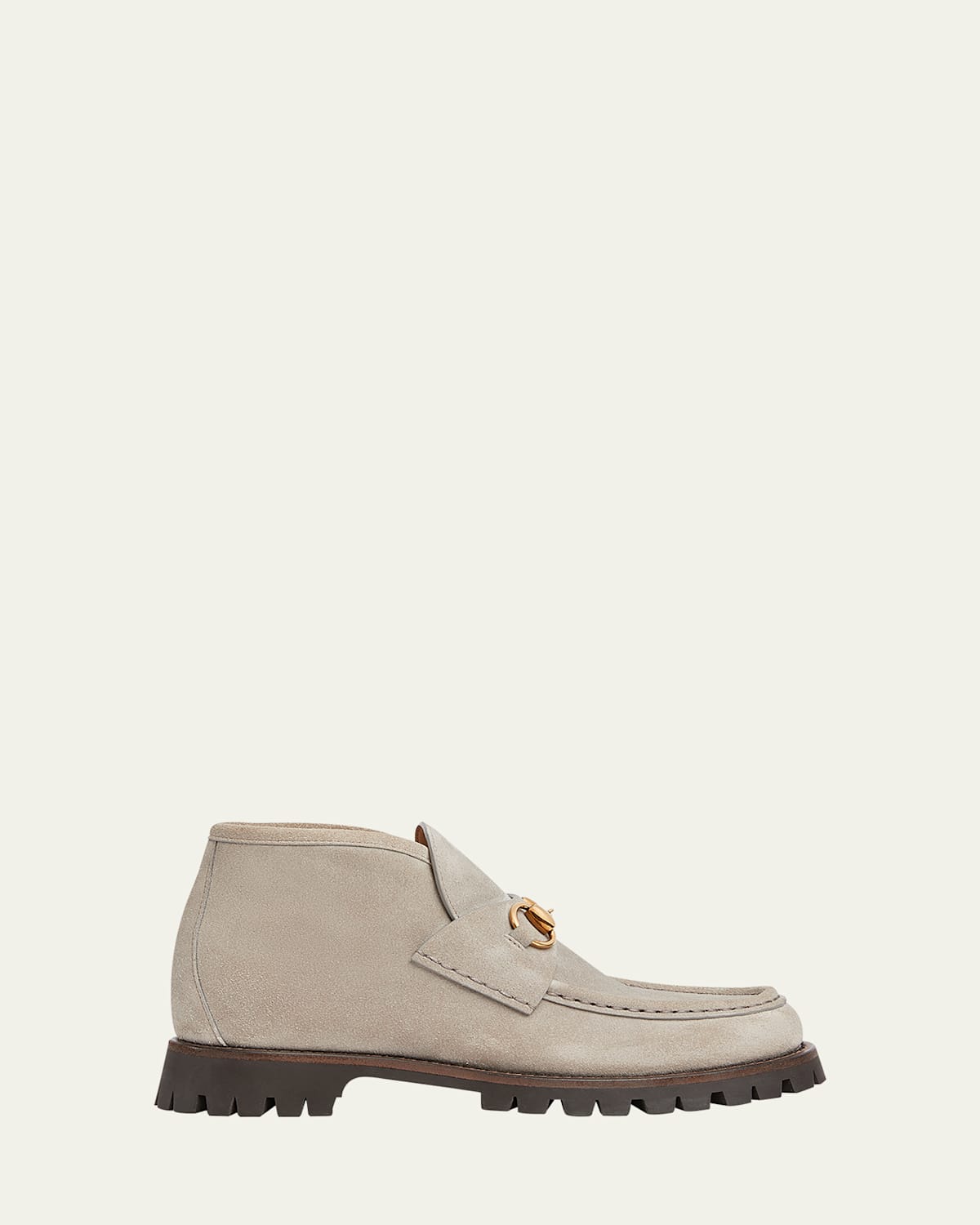 Gucci Sylke Suede Bit Moccasin Booties In New Fango