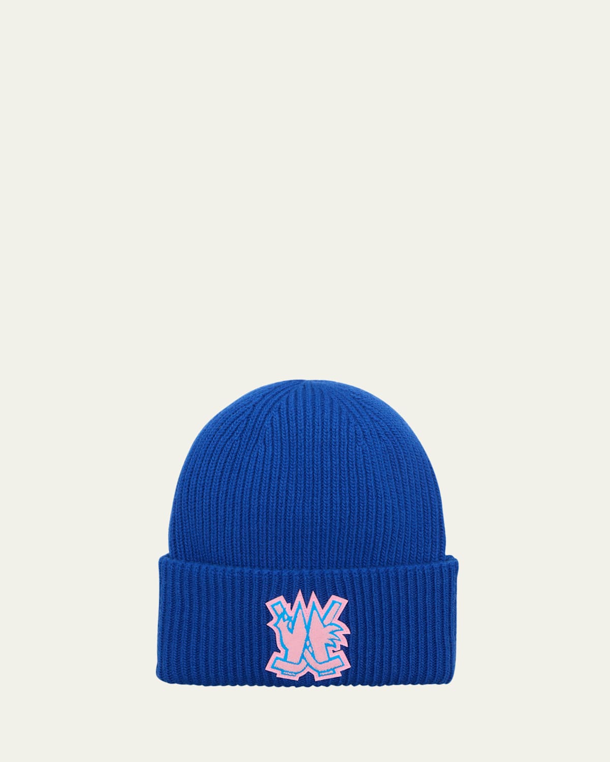 Moncler Hockey Logo Virgin Wool Rib Beanie In Royal