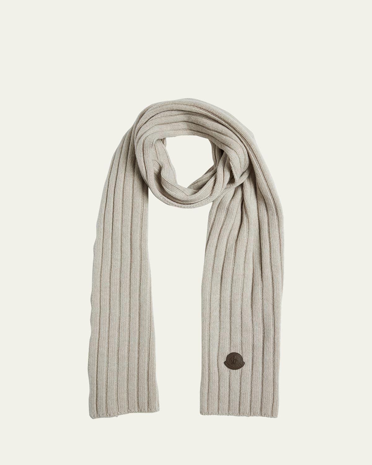 Wool English Rib Scarf with Leather Logo Patch