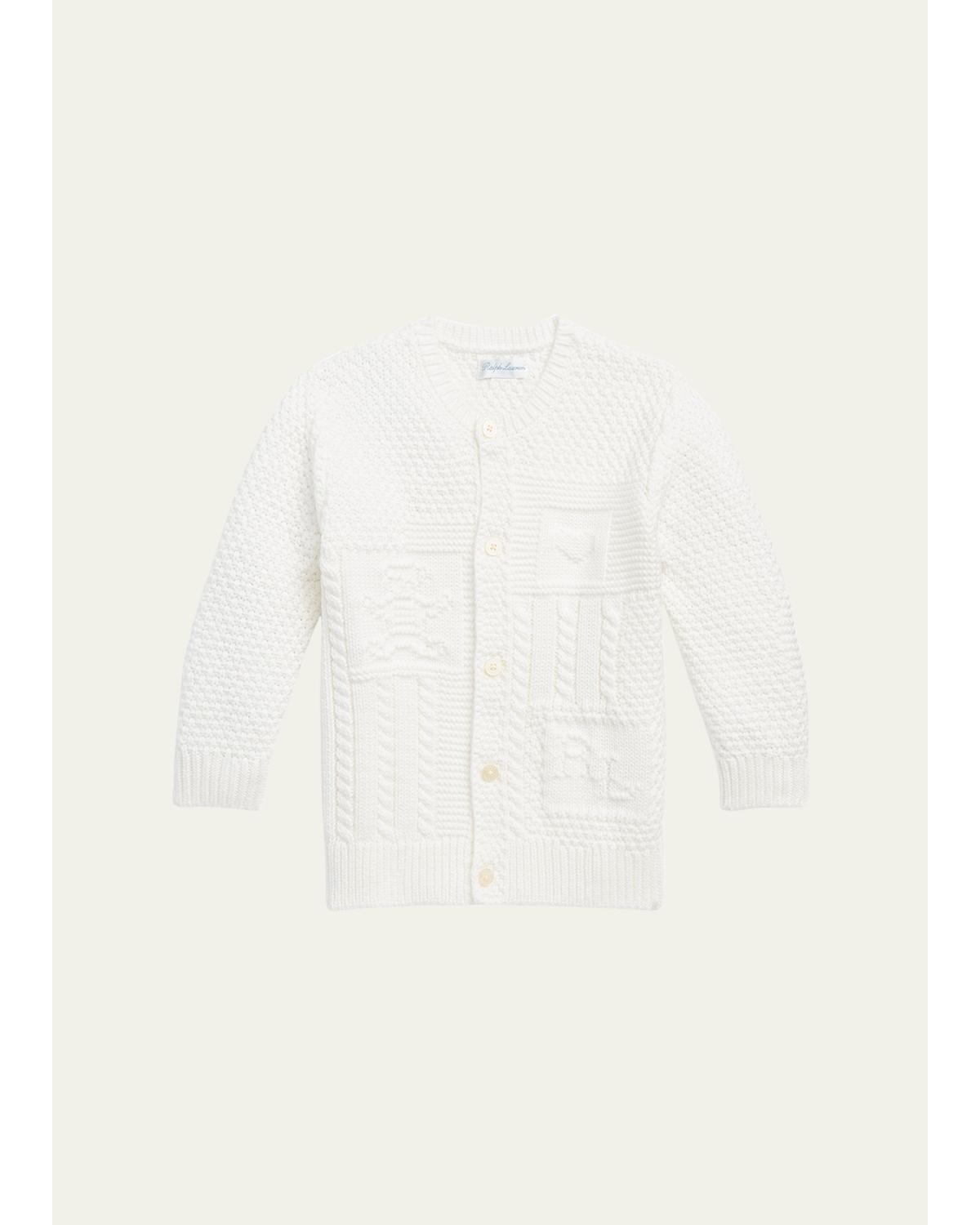 Polo Ralph Lauren Baby Boys or Girls Contrast-Knit Cotton Long Sleeves Cardigan - Trophy Cream