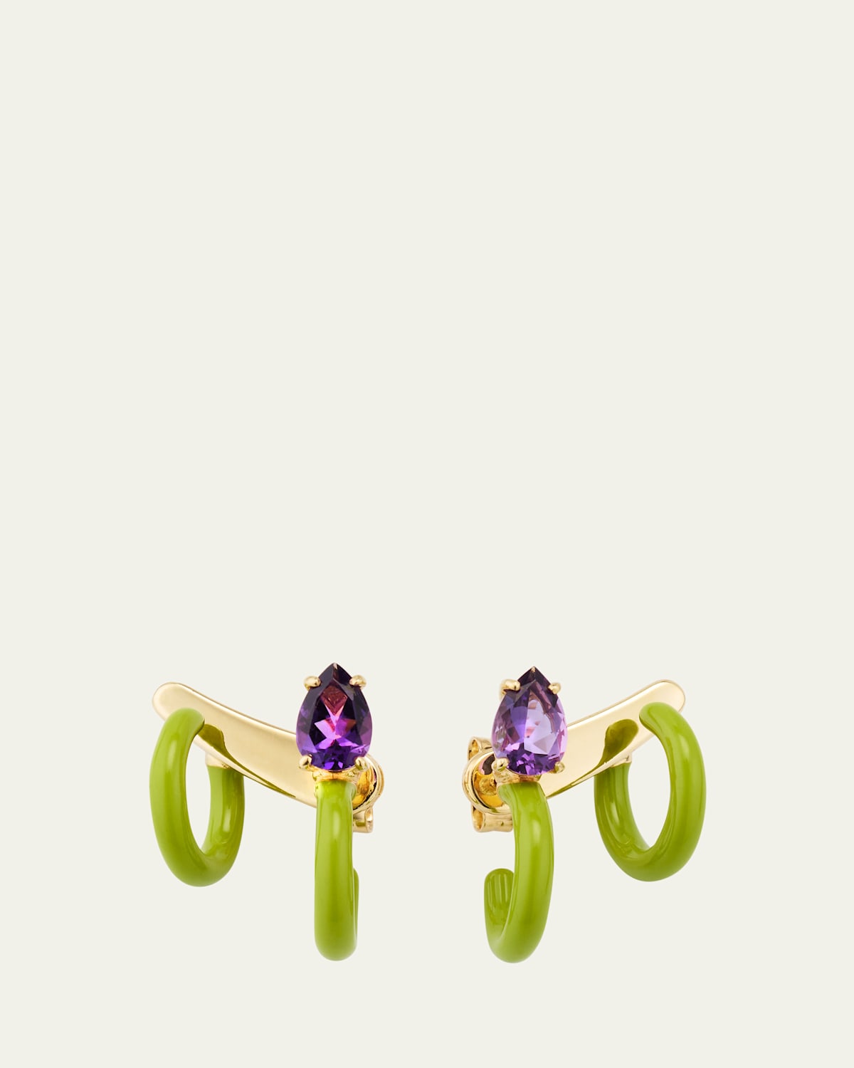 Double Loop 9K Gold and Enamel Earrings