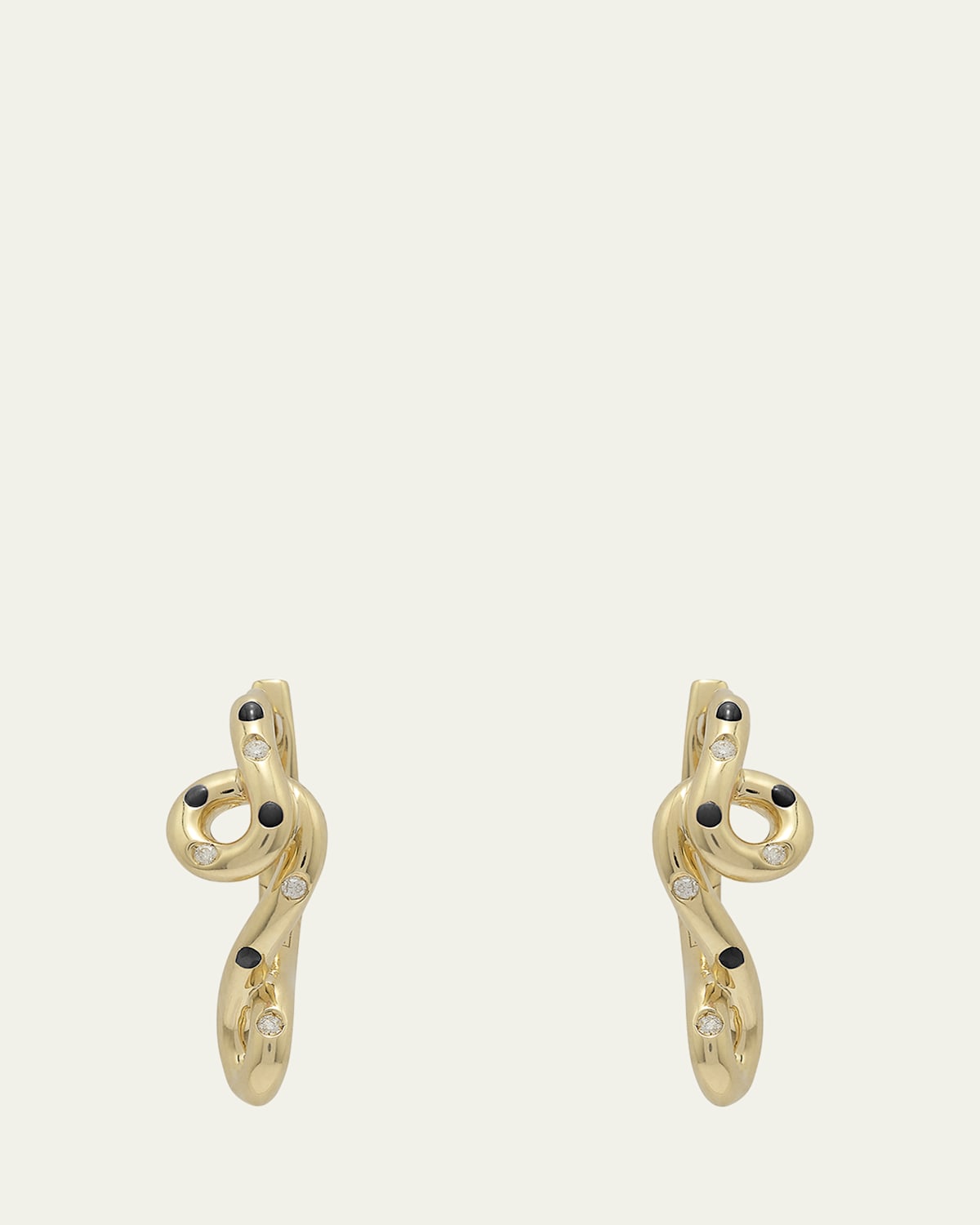 Bea Bongiasca 9K Gold Diamond and Black Enamel Polka Dot Earrings