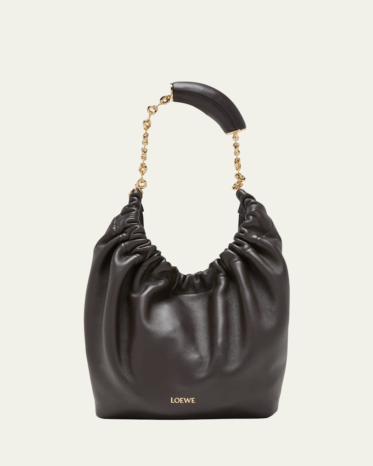 Loewe Small Leather Squeeze Top-handle Bag In Chocolate