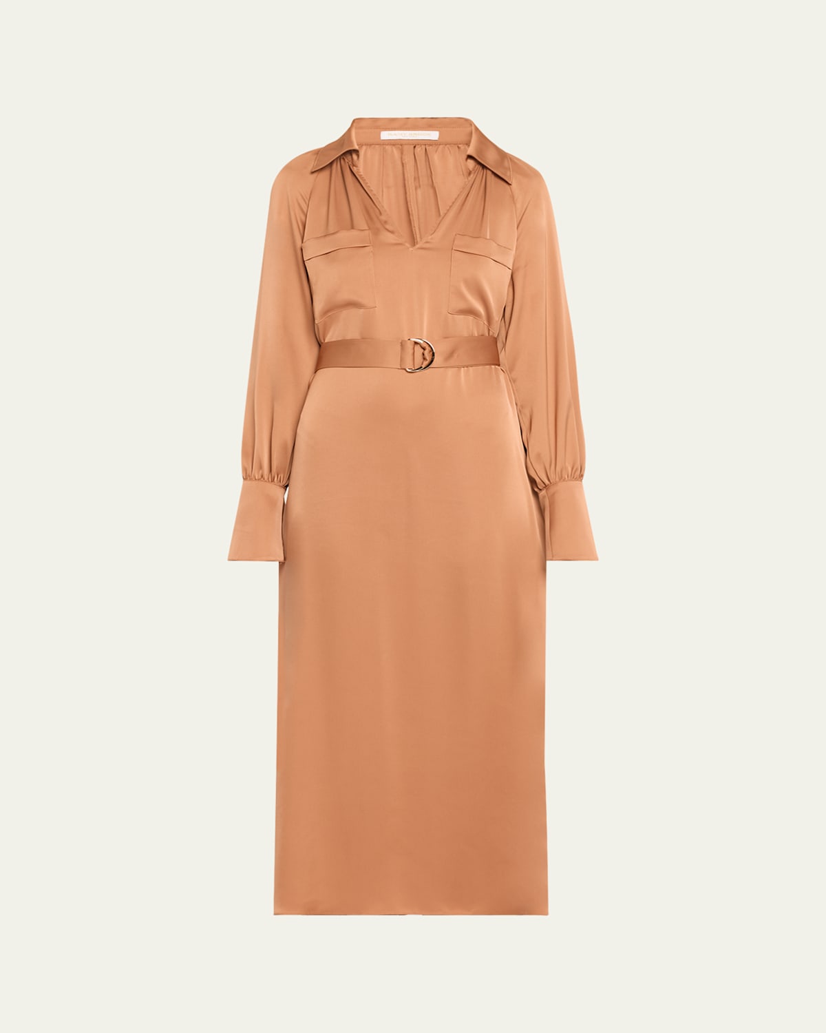 Ramy Brook Cecilia Satin Midi Shirtdress In Saddle