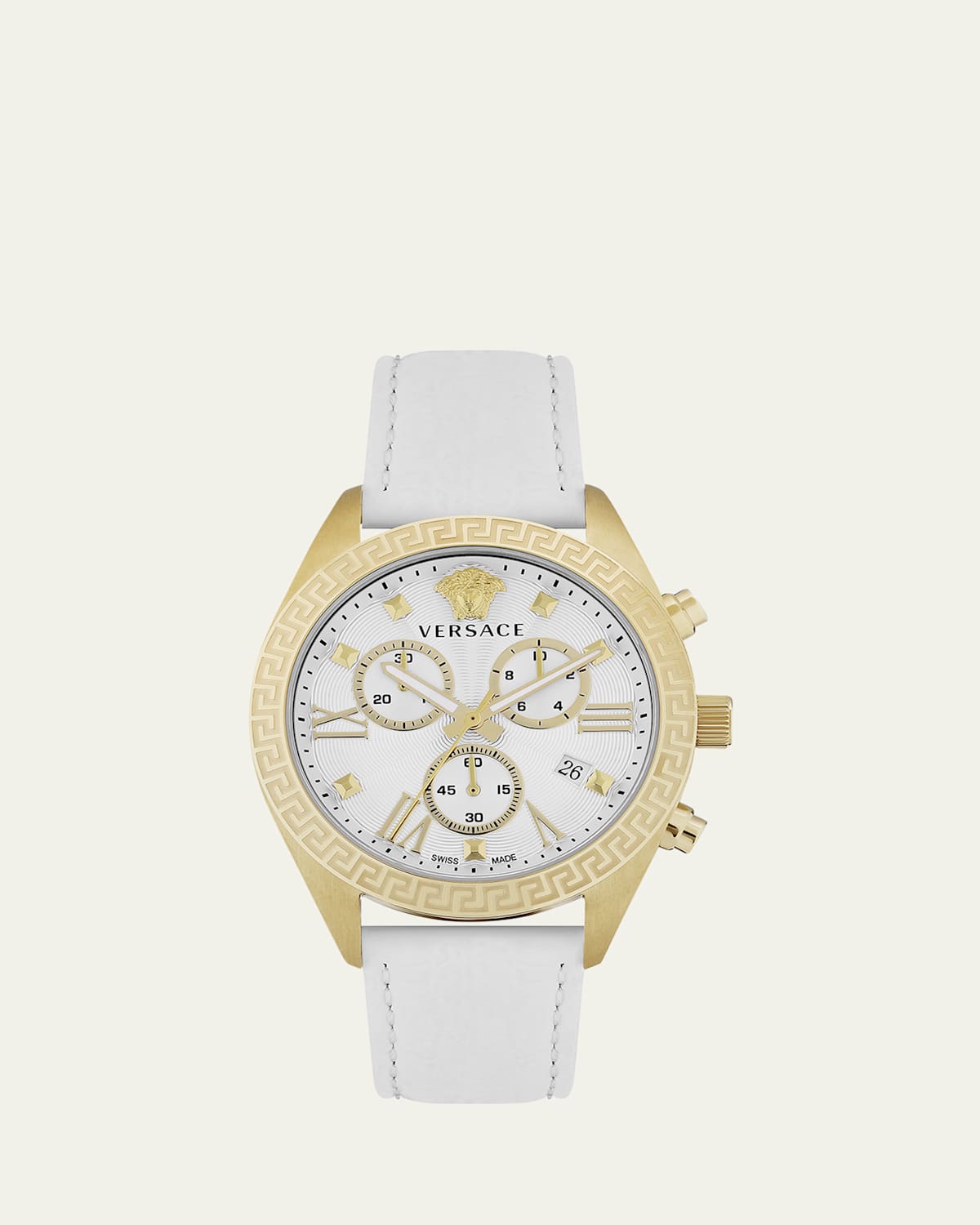 40mm Greca Chrono Watch with Leather Strap