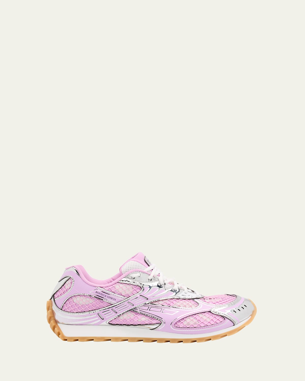 Shop Bottega Veneta Men's Orbit Technical Fishnet Sneakers In Gloss-pink