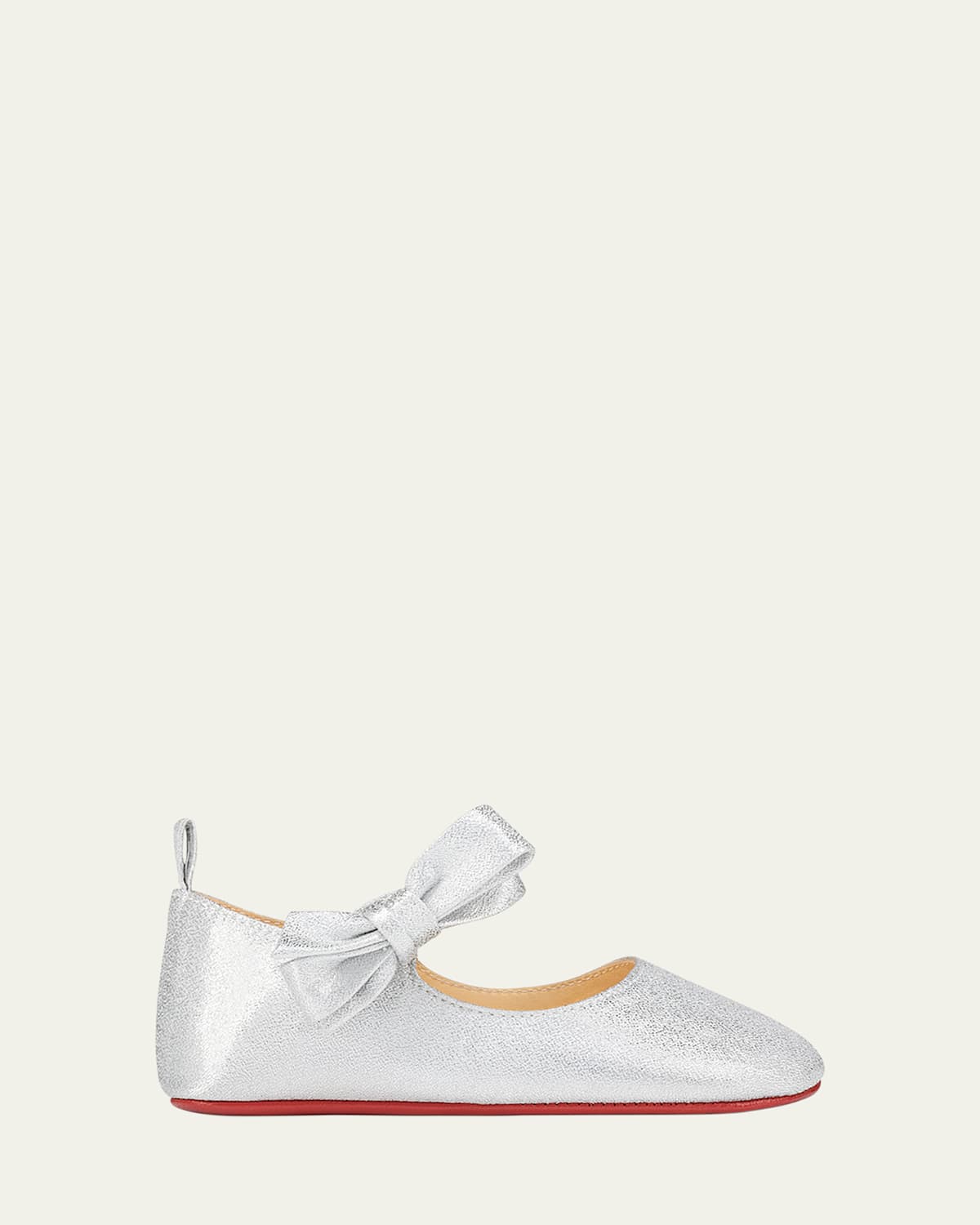 Christian Louboutin Girl's Lou Babe Shimmer Bow Ballerina Shoes, Baby In Silver