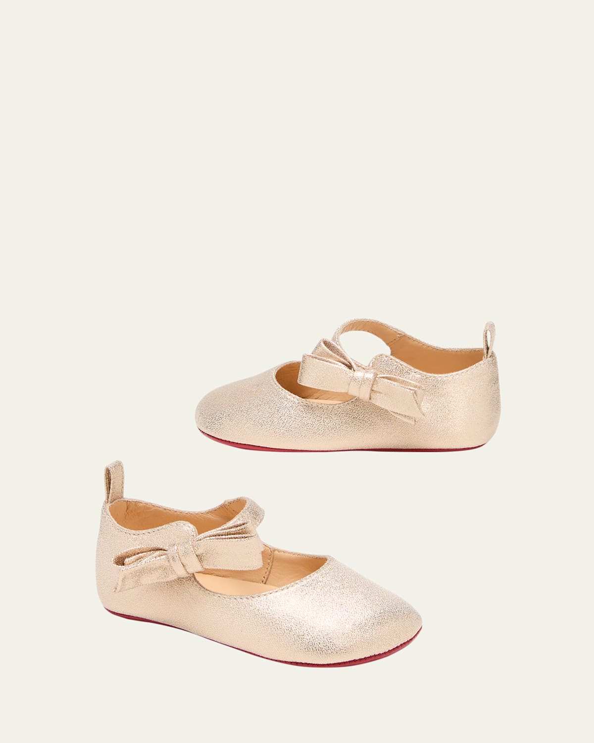 Christian Louboutin Girl's Lou Babe Shimmer Bow Ballerina Shoes, Baby In Pink