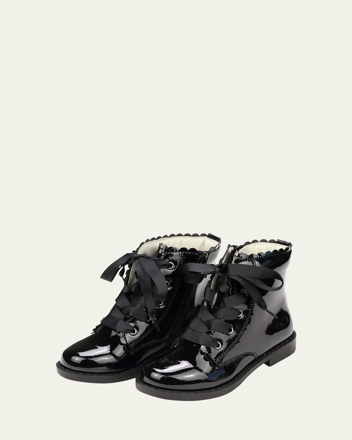 Shop L'amour Shoes Girl's Josephine Scalloped Patent Leather Boots, Baby/toddler/kid In Patent Black