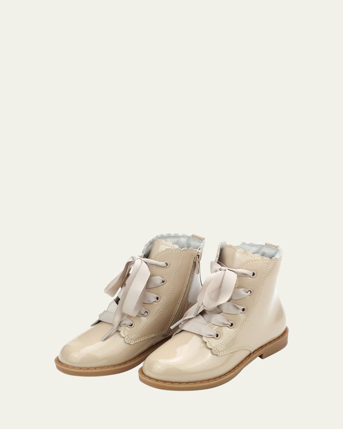 L'amour Shoes Girl's Josephine Scalloped Patent Leather Boots, Baby/toddler/kid In Patent Taupe