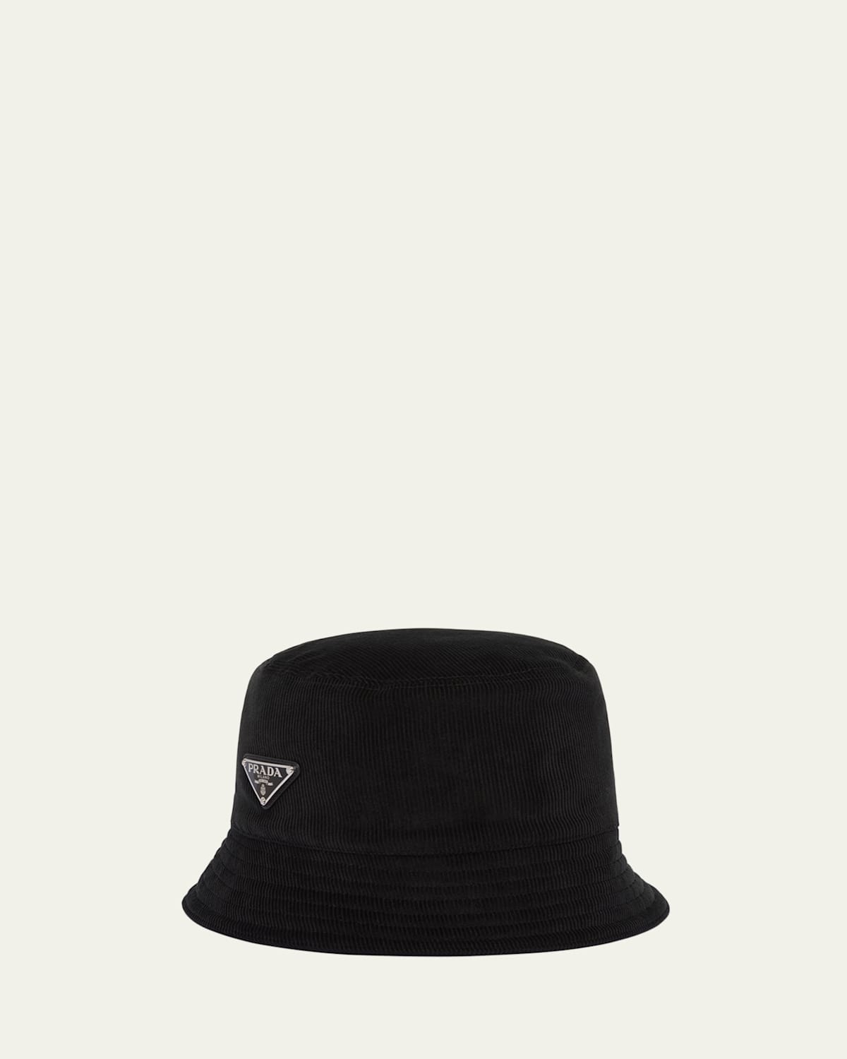 Prada Enamel Triangle-logo Corduroy Bucket Hat In Nero