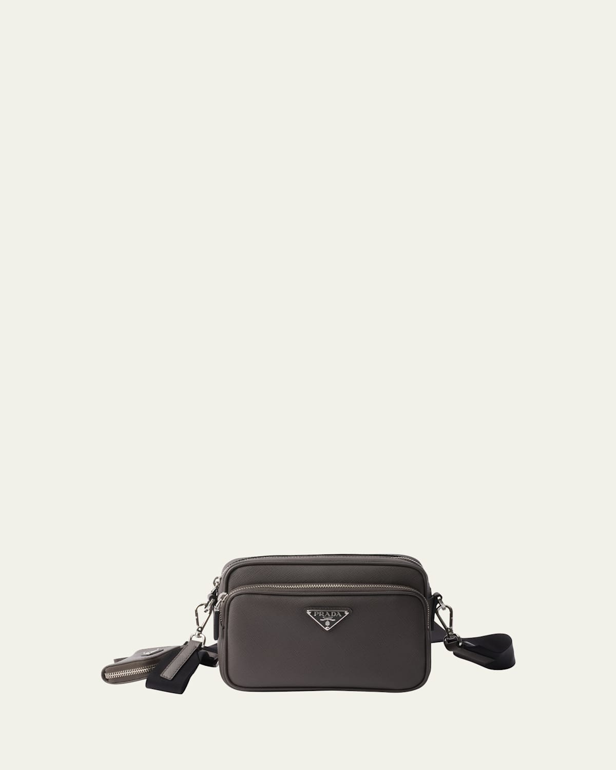 Prada Men's Saffiano Leather Crossbody Bag With Pouch In Black
