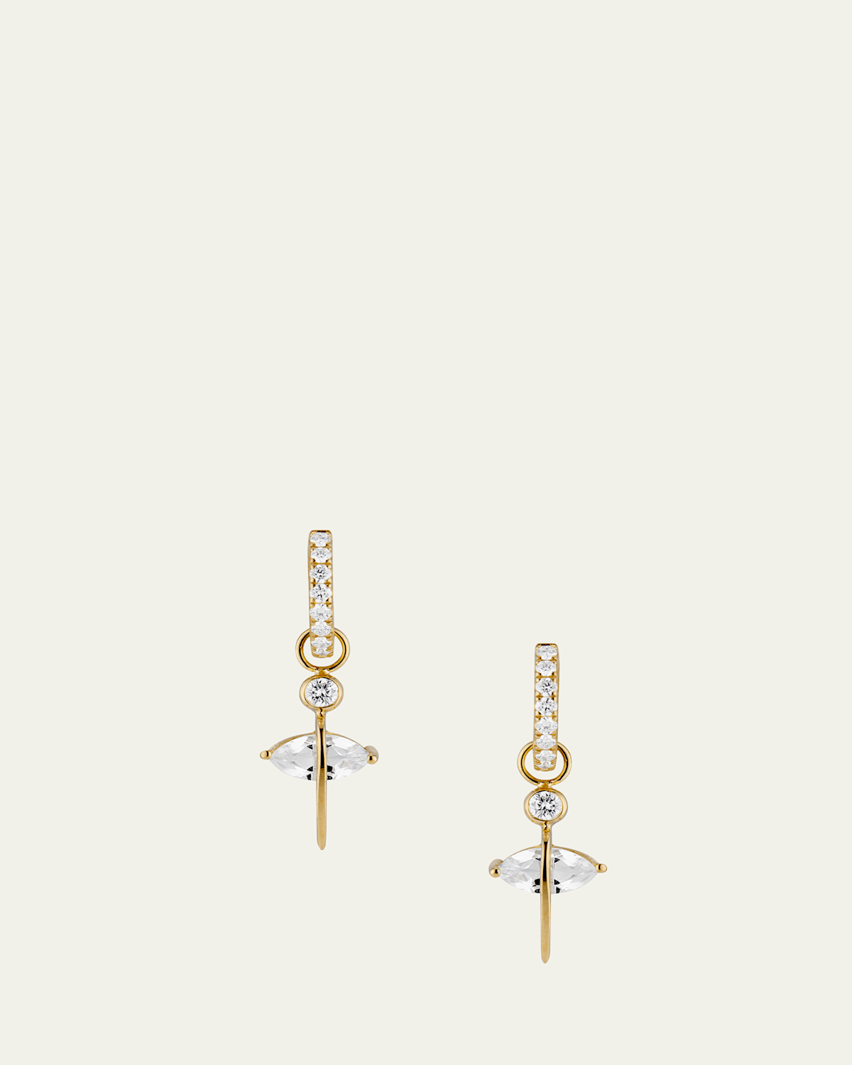 18K Yellow Gold Pierced Pear Marquise Small Pave Hoop Earrings