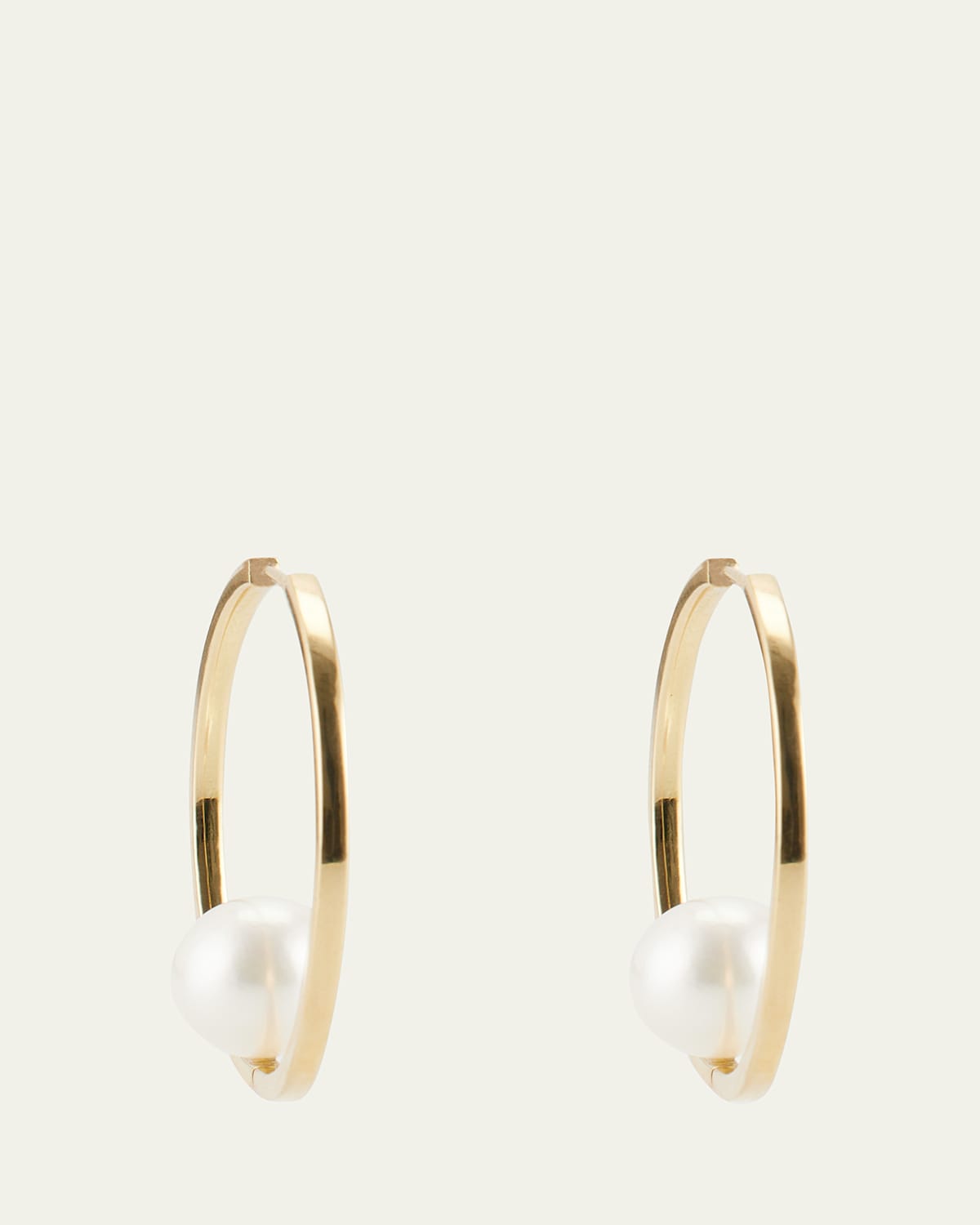 18K Gold White Pearl Hoop Earrings