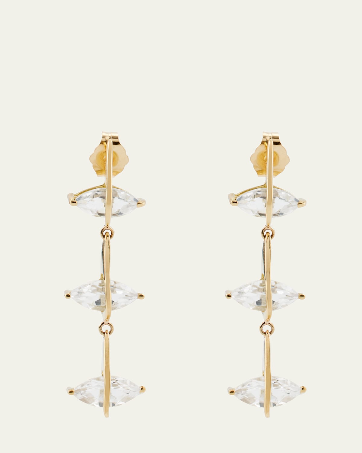 18K Yellow Gold Pierced Pear Marquise White Topaz Triple Drop Earrings