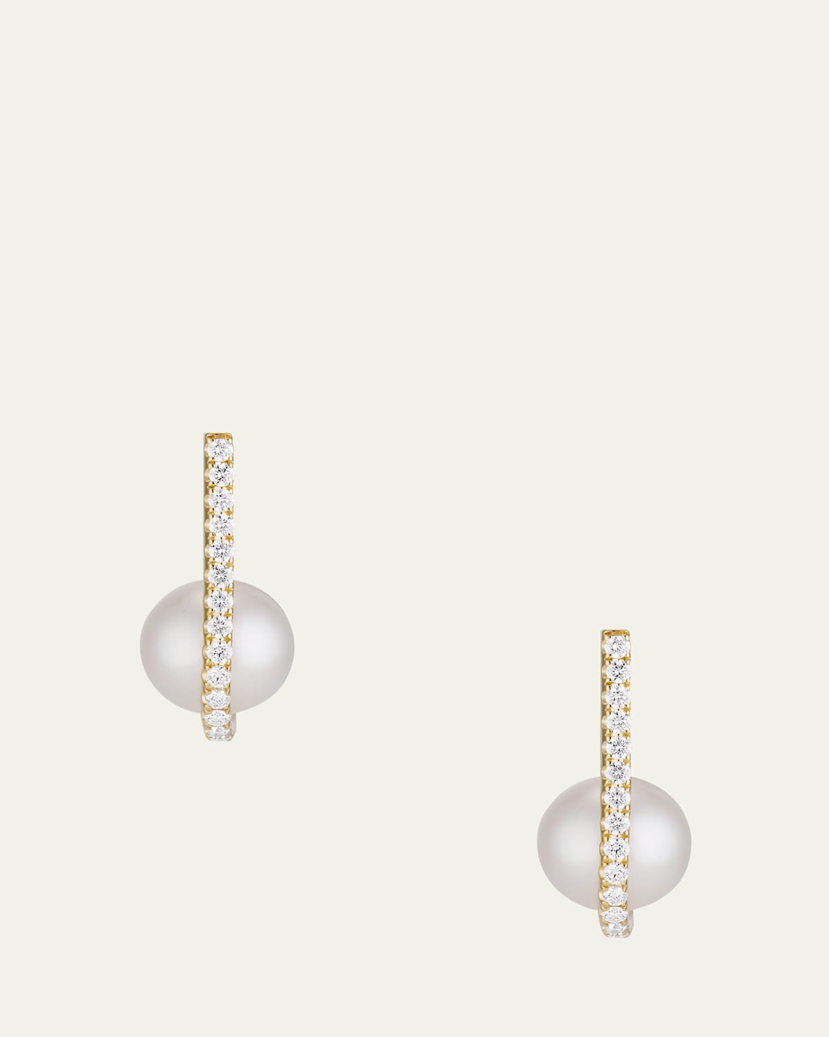18K Yellow Gold White Pearl and Diamond Tuck Stud Earrings