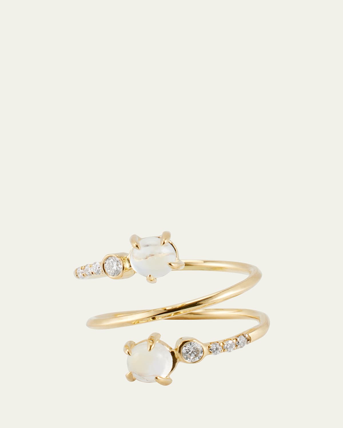 18K Gold, Diamond and Rainbow Moonstone Twist Ring