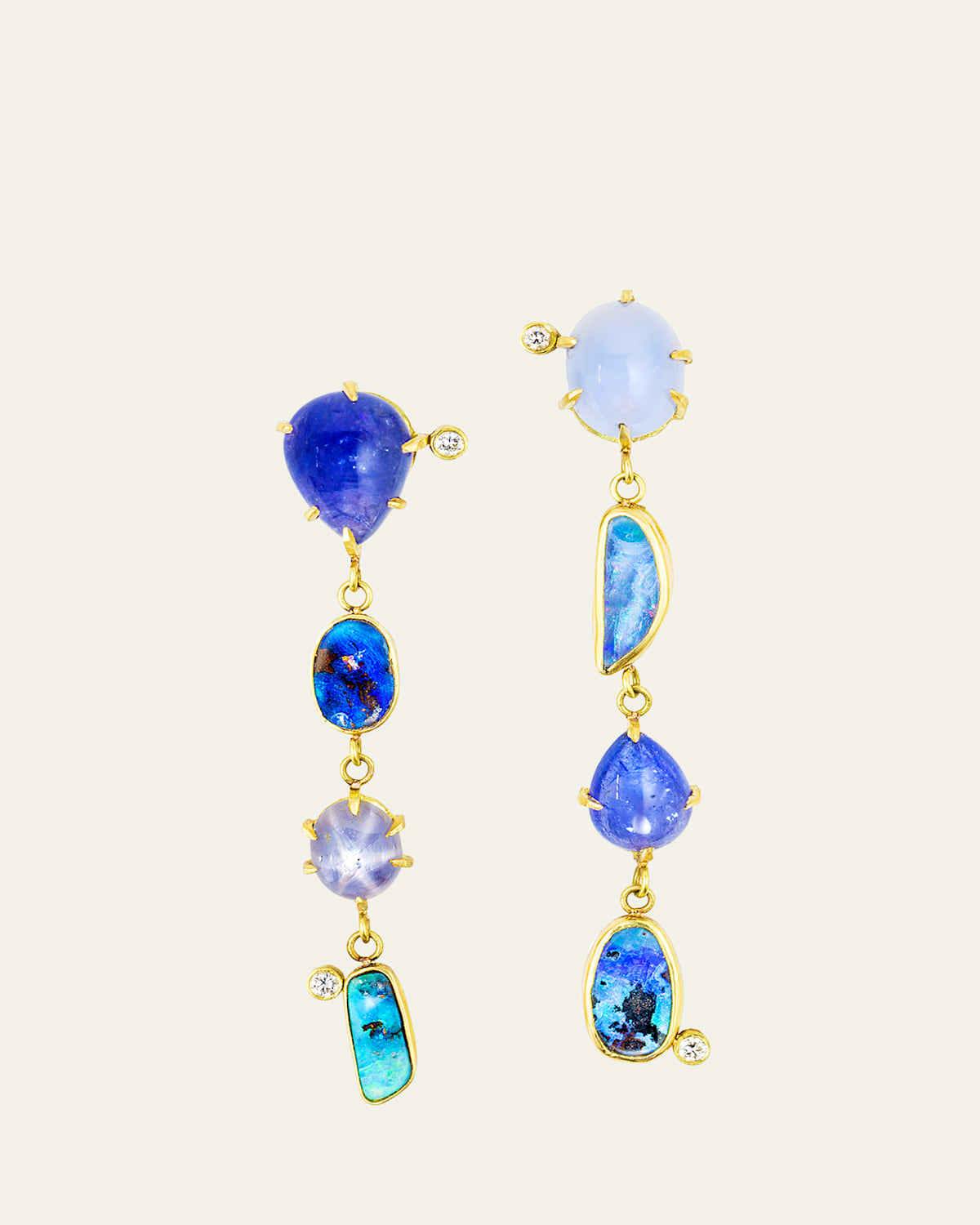 18K Gold Multi-Stone Drop Earrings with Diamonds