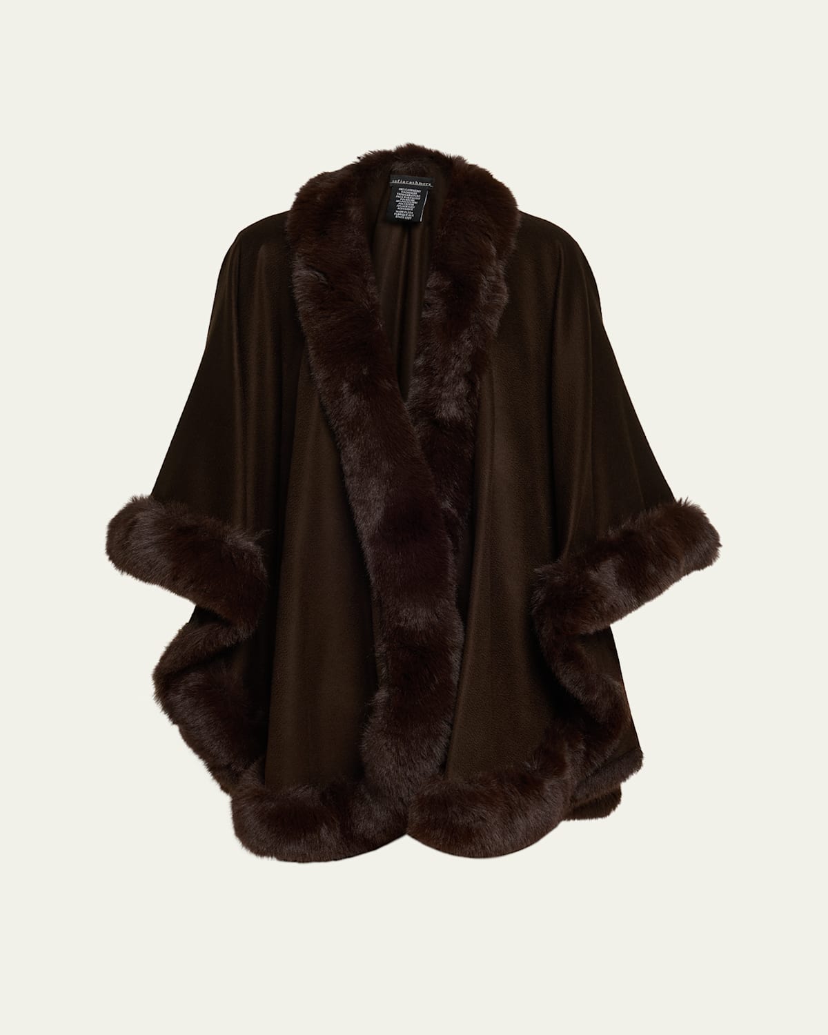 Sofia Cashmere Cashmere Cape With Faux Fur Trim In Brown