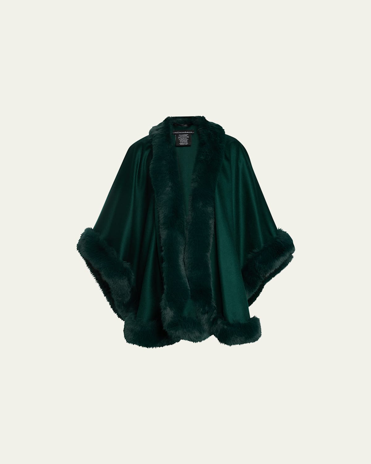 Sofia Cashmere Cashmere Cape With Faux Fur Trim In Green