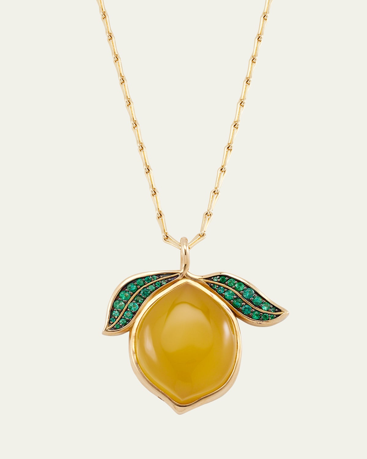 Yellow Opal and Green Emerald Lemon Pendant Necklace