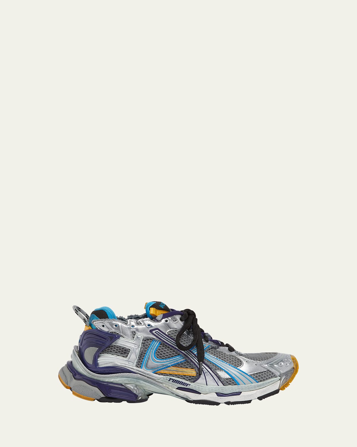 Balenciaga Multicolor Mesh And Rubber Runner Sneakers In Gry/blu/yel