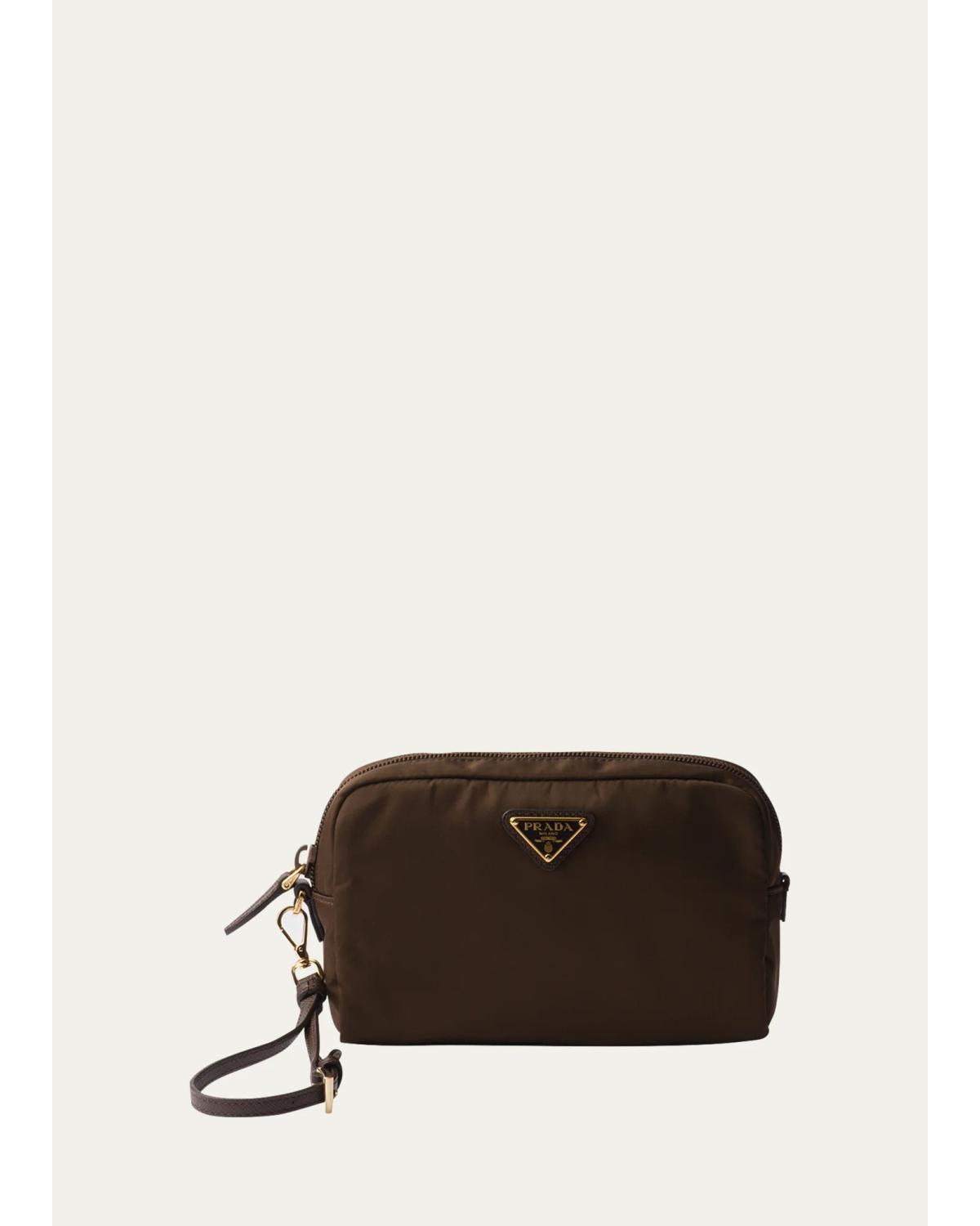 Prada Small Nylon Cosmetic Pouch Bag In Burnt Brown