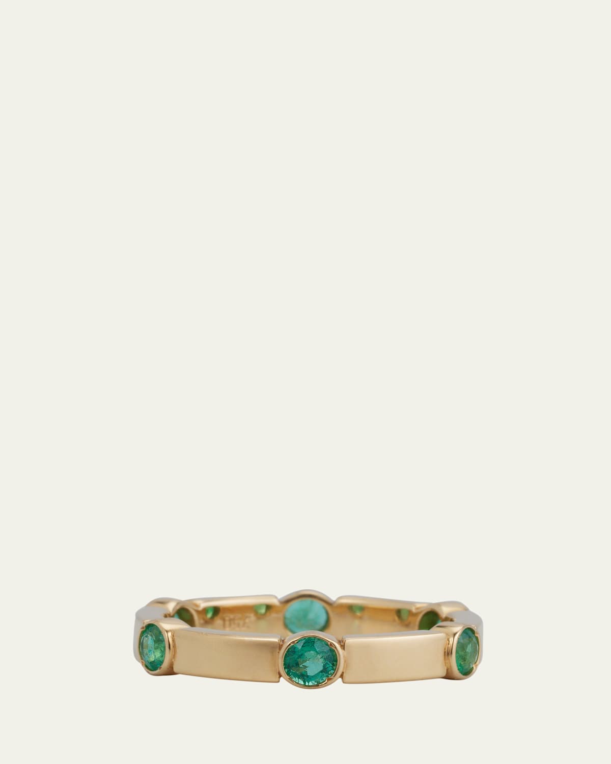 18K Yellow Gold Stepping Stones Stream Ring with Emeralds