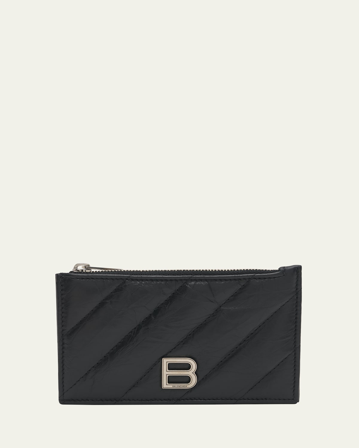 Balenciaga Crush Quilted Leather Card Holder In Black