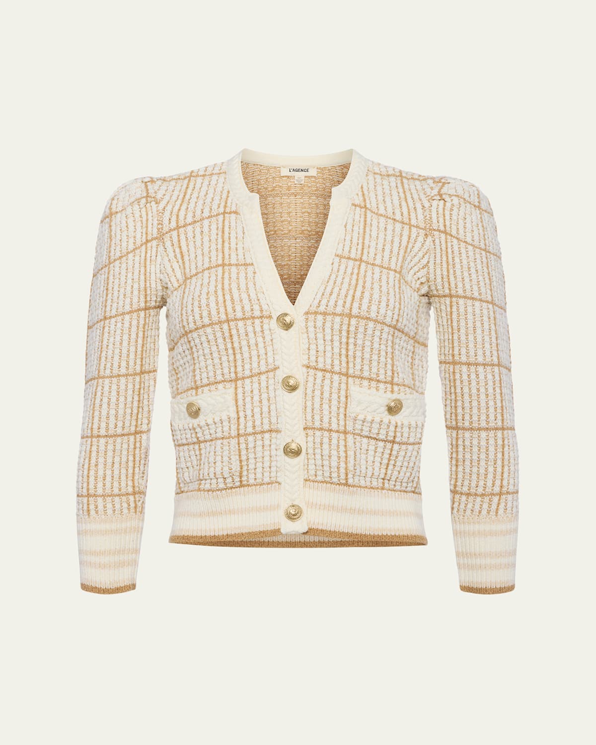 Shop L Agence Jenni Knit Three-quarter Sleeve Cardigan In Ivorycappuccino Multi