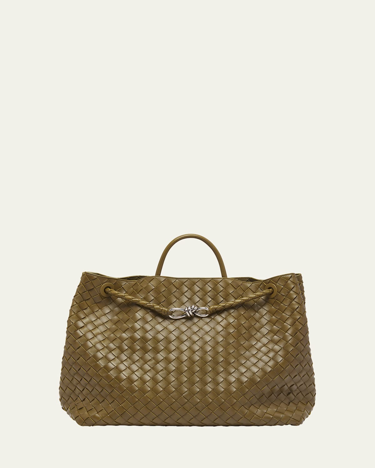 Bottega Veneta Andiamo Large Embellished Intrecciato Leather Tote In Mud-vintage Silver