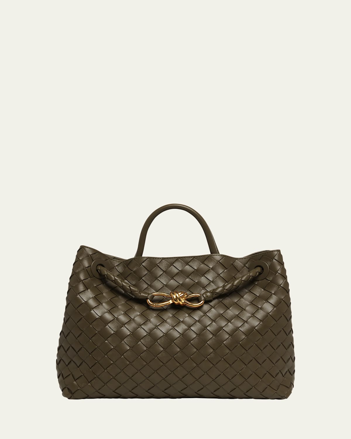 Bottega Veneta Medium Andiamo Leather Top Handle Bag In Kaki