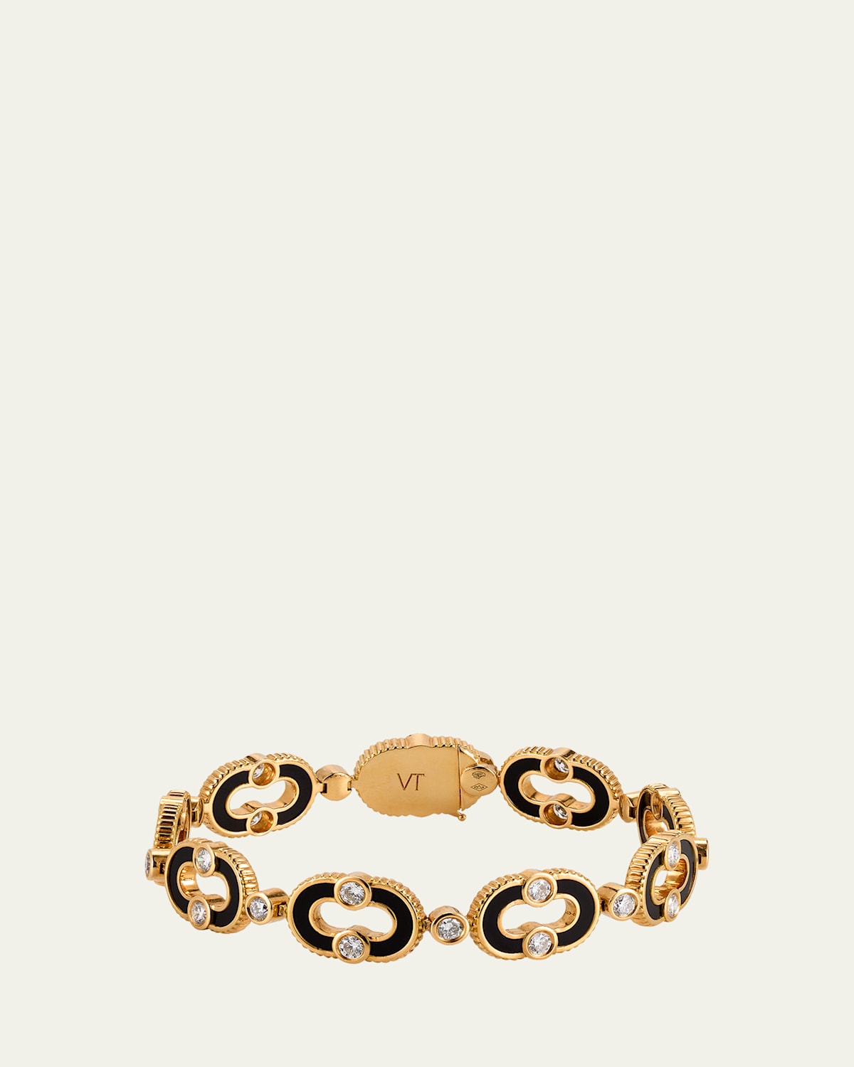 Viltier 18K Yellow Gold Magnetic Enchaine Bracelet with Diamonds and Onyx